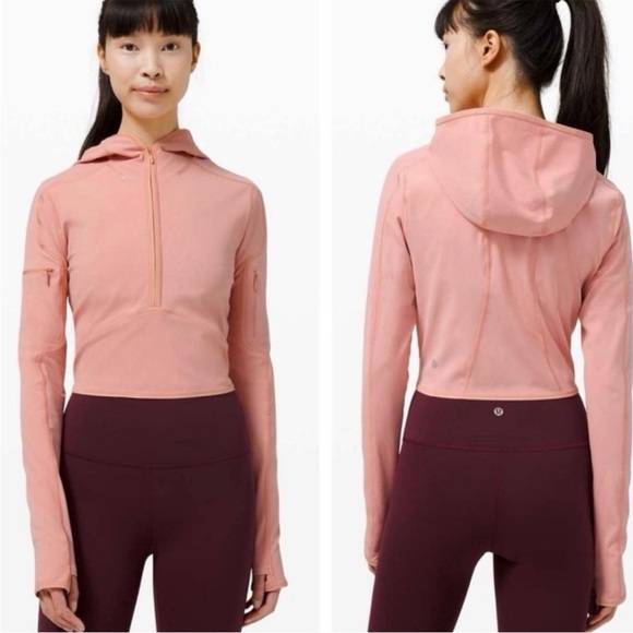 lululemon athletica Tops - Lululemon Break A Trail Crop‎ 1/2 1/4 Zip Hoodie Pink Pastel Women Sz 6 LW3DTKS